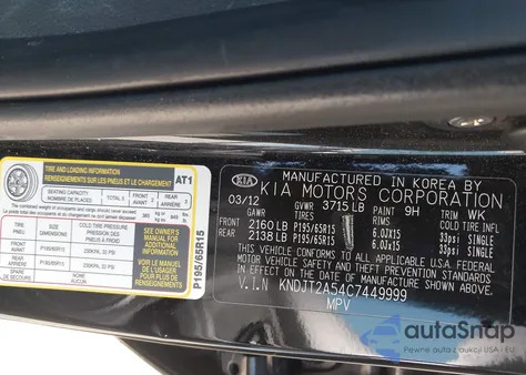 2012 Kia Soul from USA, damaged, VIN KNDJT2A54C7449999